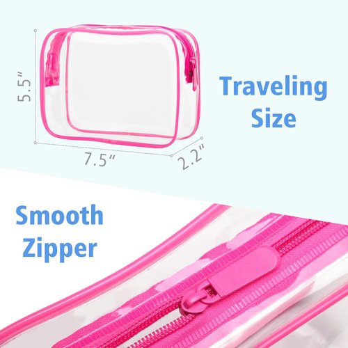 PACKISM Clear Makeup Bags, 4 Pack Quart Size Travel Bag TSA Approved Clear Travel Bags for Toiletries, Clear Cosmetic Bags Carry on Clear Toilety Bag TSA Approved Toiletry Bags, Rose Red