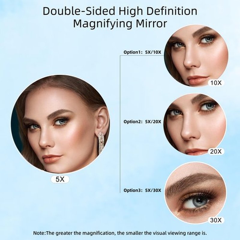5X+20X Double Sided Magnifying Mirror,4.5" Vanity Hand Mirror with Magnification,Portable Magnified Mirror with Foldable Handle,Travel Makeup Mirror 20x with Detachable Stand,Desk 20x Mirror Stand