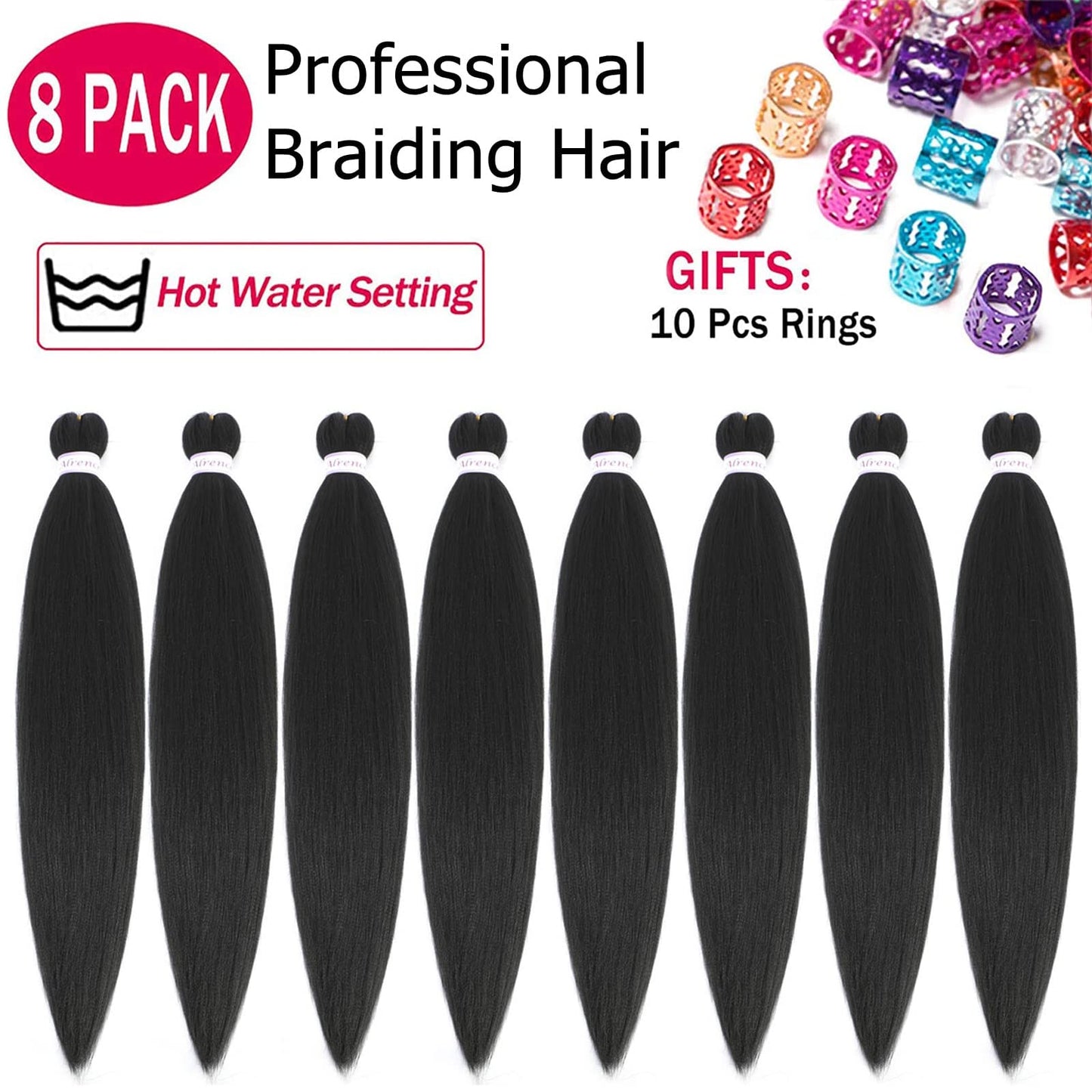 Alrence Pre Stretched Braiding Hair Long Braid 26 Inch 8 Packs Professional Braiding Hair Extensions Synthetic Crochet Twist Braids (26 Inch, 1B#)