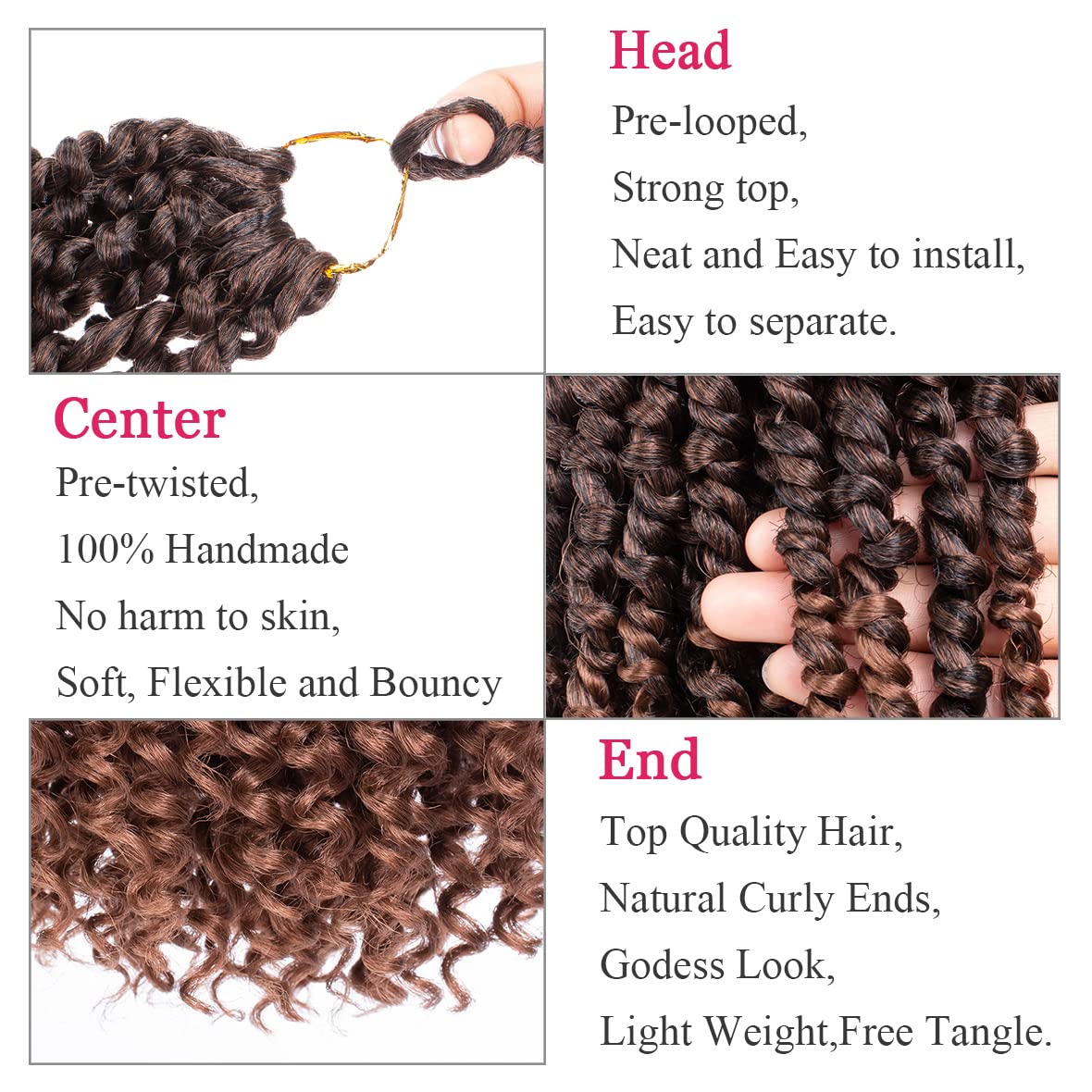 Leeven Short Passion Twist With Bohemian Hair 12 Inch 7 Packs Ombre Brown Pre-twisted Crochet Passion Twists Synthetic Braiding Hair Curly Ends Braids Twist Hair for Women 12 Roots/Pack T30#