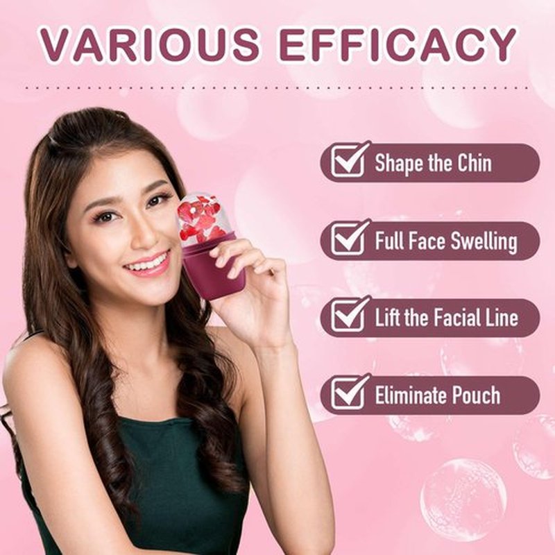 XHJRI Ice Face Roller Massager,Ice Cube Roller for Face, Eyes and Neck Naturally Conditioning and Skin Care,De-Puff Eye Bags,Reduce Migraine Pain,Reusable Massage Silicone Ice Mold (New Rose)