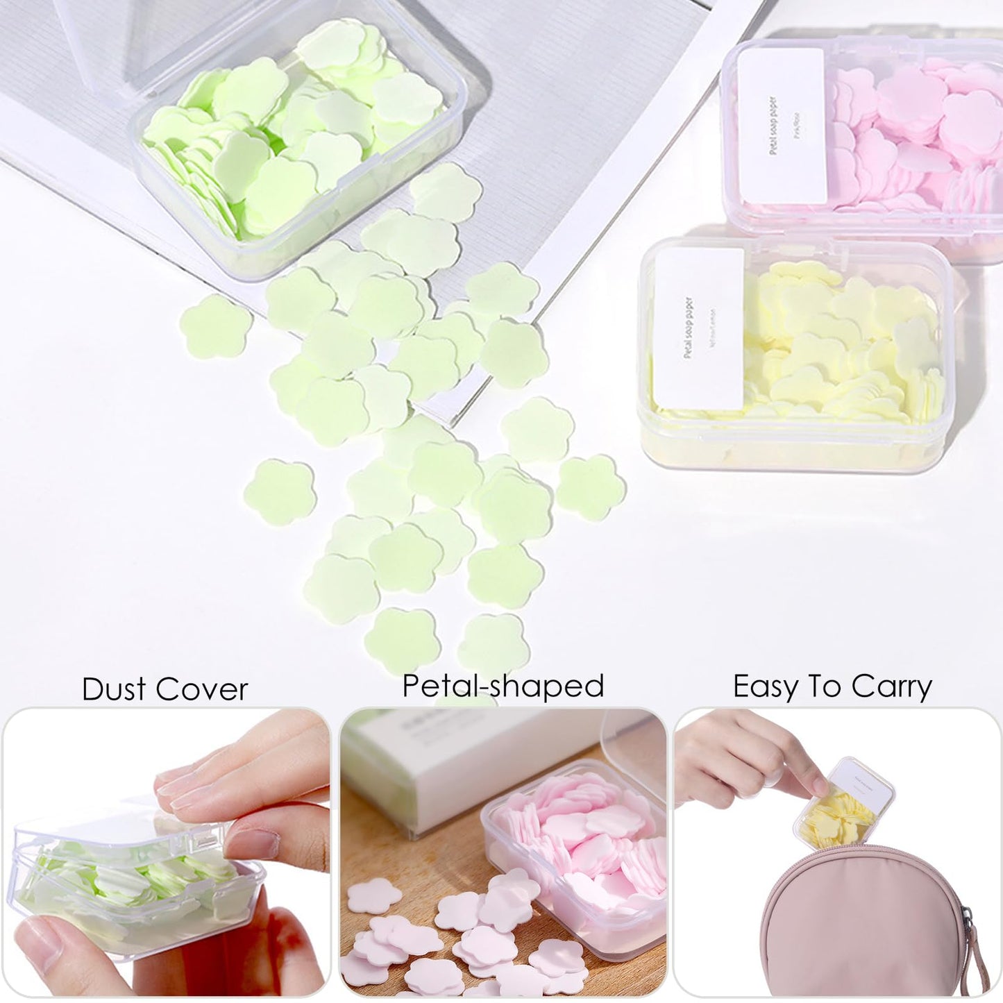 Iensen 300pcs Portable Hand Washing Soap Sheets, Scented Mini Soap Sheets, Disposable Soluble Soap for Outdoor Travel, Camping, Hiking (Green)
