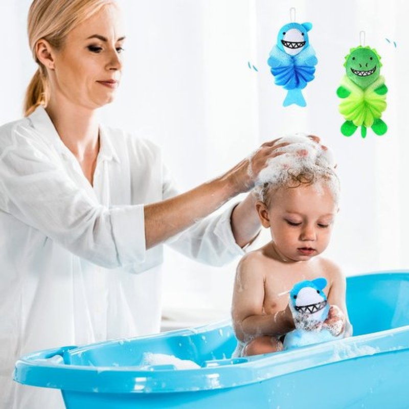 2 Pcs Bath Loofahs Kids Toddler Cute Cartoon Bath Sponges Loofah Bath Pouf Body Scrubber Mesh Loofah Sponges for Children Shower Washing Exfoliating (Animal)