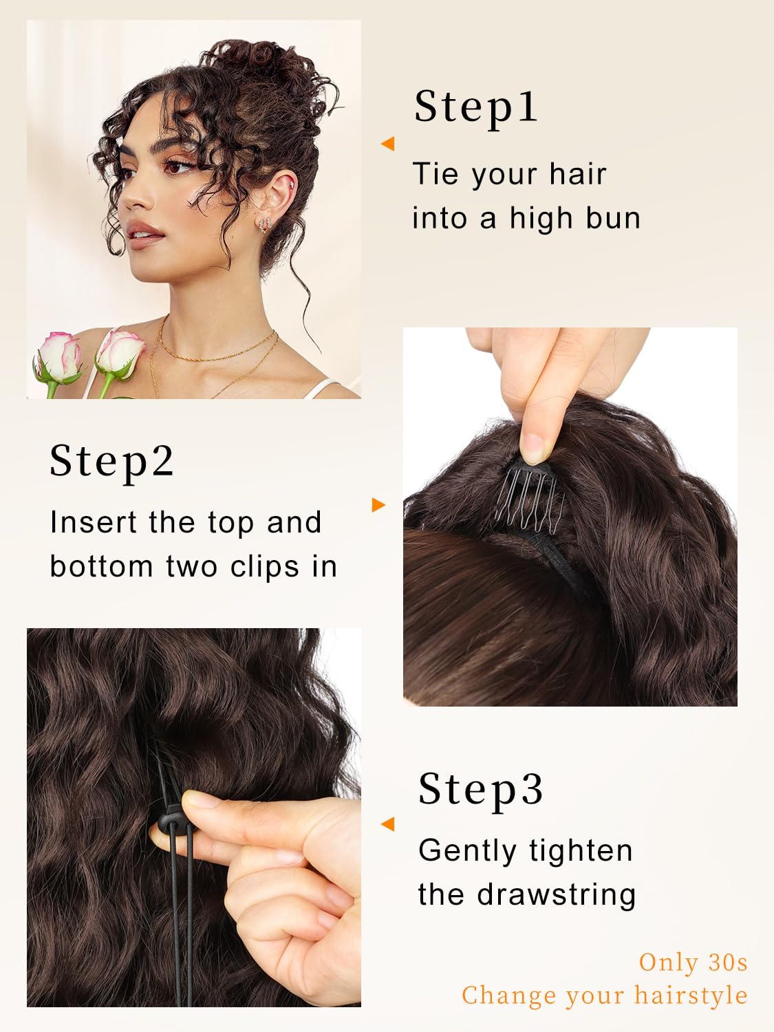 HMD Curly Ponytail Extension Drawstring Ponytail for Black Women Brown Curly Clip in Hair Extensions 18 Inch Ponytail Extension Synthetic Hairpiece for Daily Party