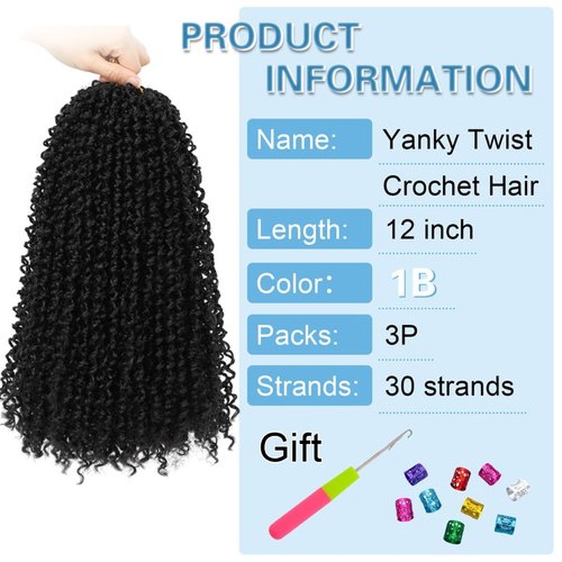 3 Packs Yankee Twist Crochet Braids Hair Passion Twist Pre Looped Curly Braiding Pretwisted Hair Extensions for Senegalese Black 12 Inch 1B#