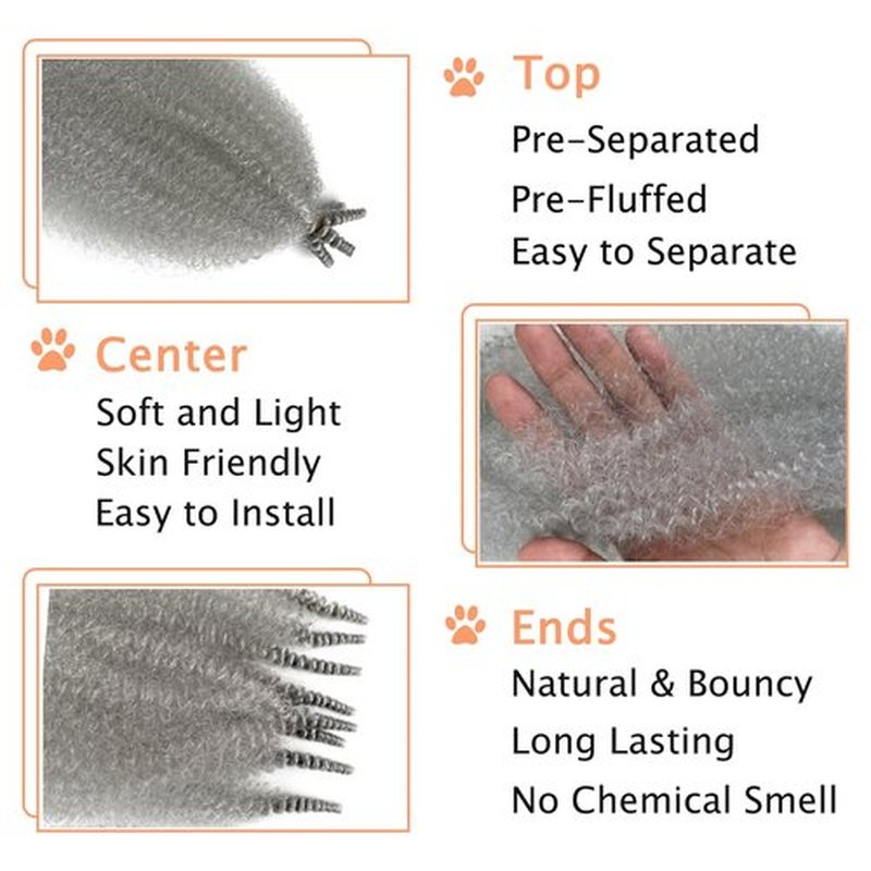 Marley Twist Braiding Hair, Pre-Separated Springy Afro Twist Hair Kinky Twist Crochet Hair Braids for Distressed Soft Locs Spring Twist Hair for Women (Grey, 12 Inch(Pack of 3))