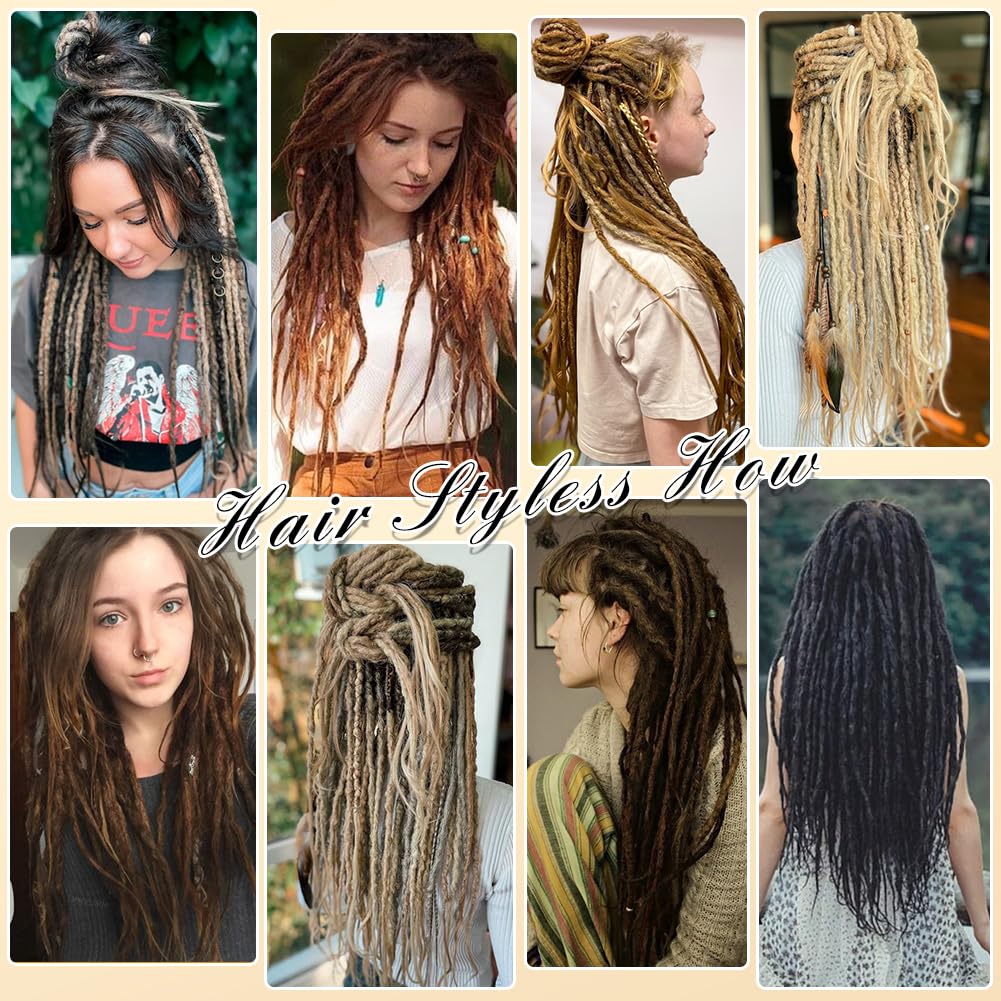 Aguacor Textured Dreads Synthetic Straight Double Ended Dreadlock Extensions with Texture 20inch 25 Strands Thin Soft DE Dread Extensions for Women (25 Strands, 1B/350)
