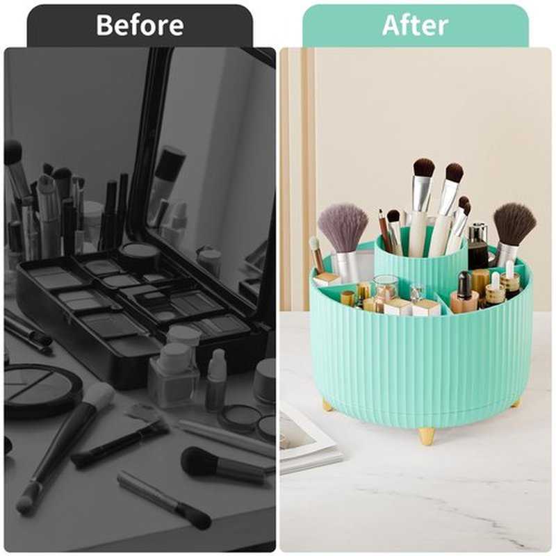 360° Rotate Makeup Brush Holder Organizer, Makeup Organizers Countertop, Makeup organization and Skincare Storage for Vanity, Desktop, Bathroom (Mint Green)