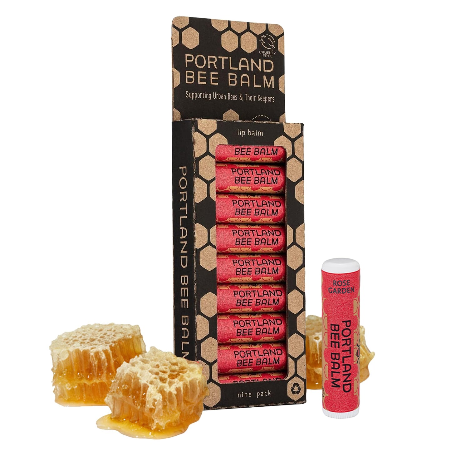 Portland Bee Balm All Natural Handmade Beeswax Lip Balm with Organic Coconut and Olive Oil (Rose Garden) - 9 Count | Natural Lip Balm, Cruelty Free, Plastic Neutral, | Organic Lip Balm