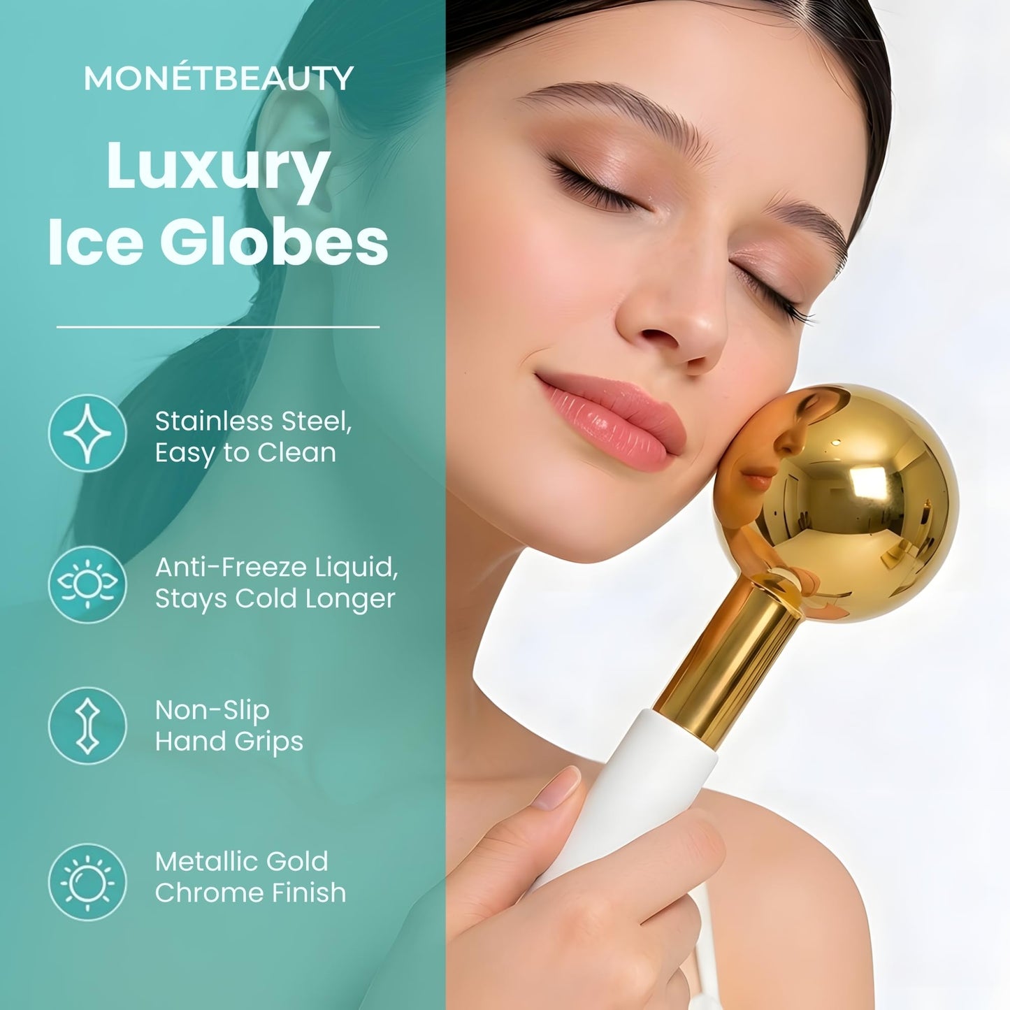 MonétBeauty Tighten Skin, Depuff & Sinus Relief? Try Stainless Steel Ice Globes for Facials - Durable Cryo Globes Instantly Reduce Puffiness, Tighten Pores, Facial Massages and Daily Beauty Routines