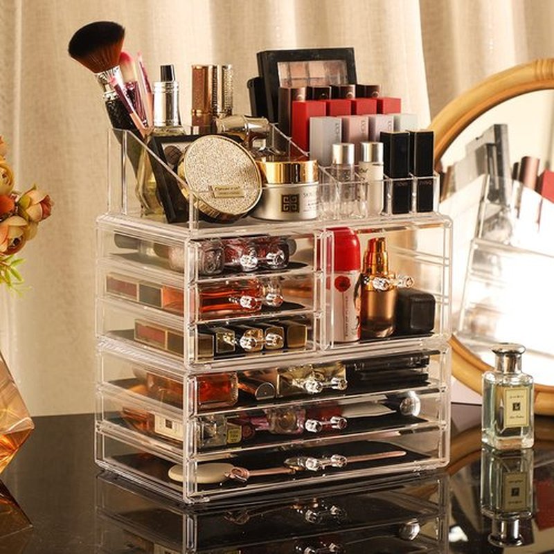 Cq acrylic Skincare Organizers Cheap - Cute7 Drawers Acrylic Craft Supply Organizer for Cosmetics,Beauty Supplies, Stationary Organizer for Desk for Vanity, Girl's Room, College Dorm, Counter Black