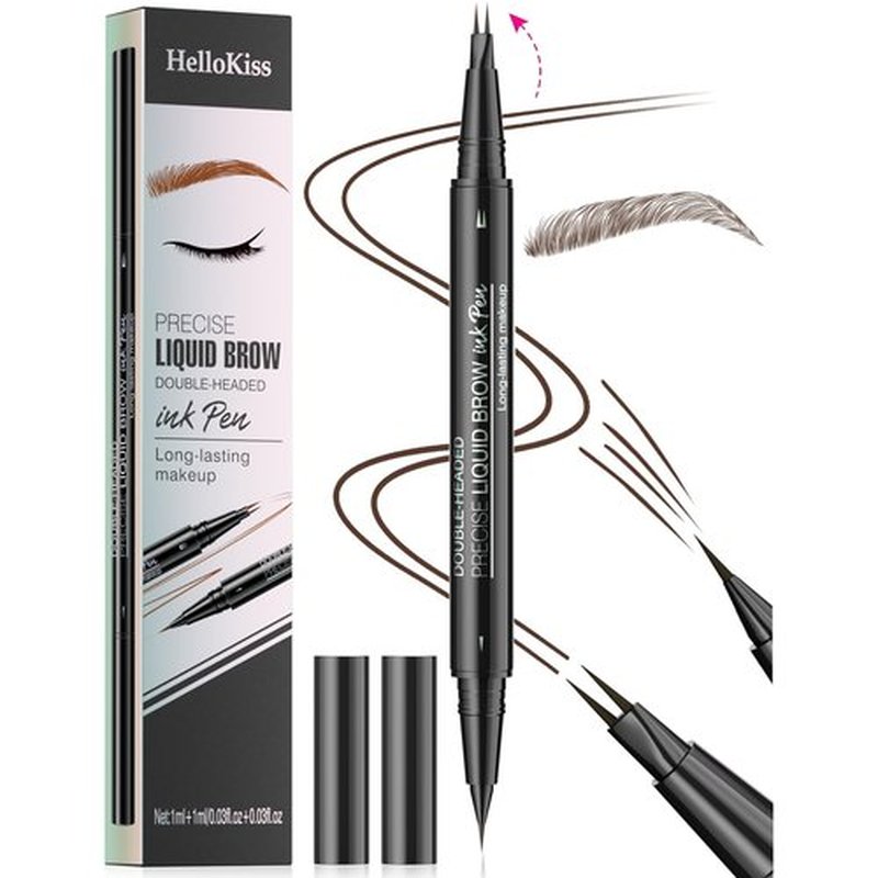 Microblading Eyebrow Pen, Eyebrow Pencil 2-in-1 Dual Ended Eyebrow Pen with 2-Fork-Tip and Precise Brush-Tip, Microblading Eyebrow Pen for Natural Hair-Like Brows, Long Lasting (03#DARK BROWN)