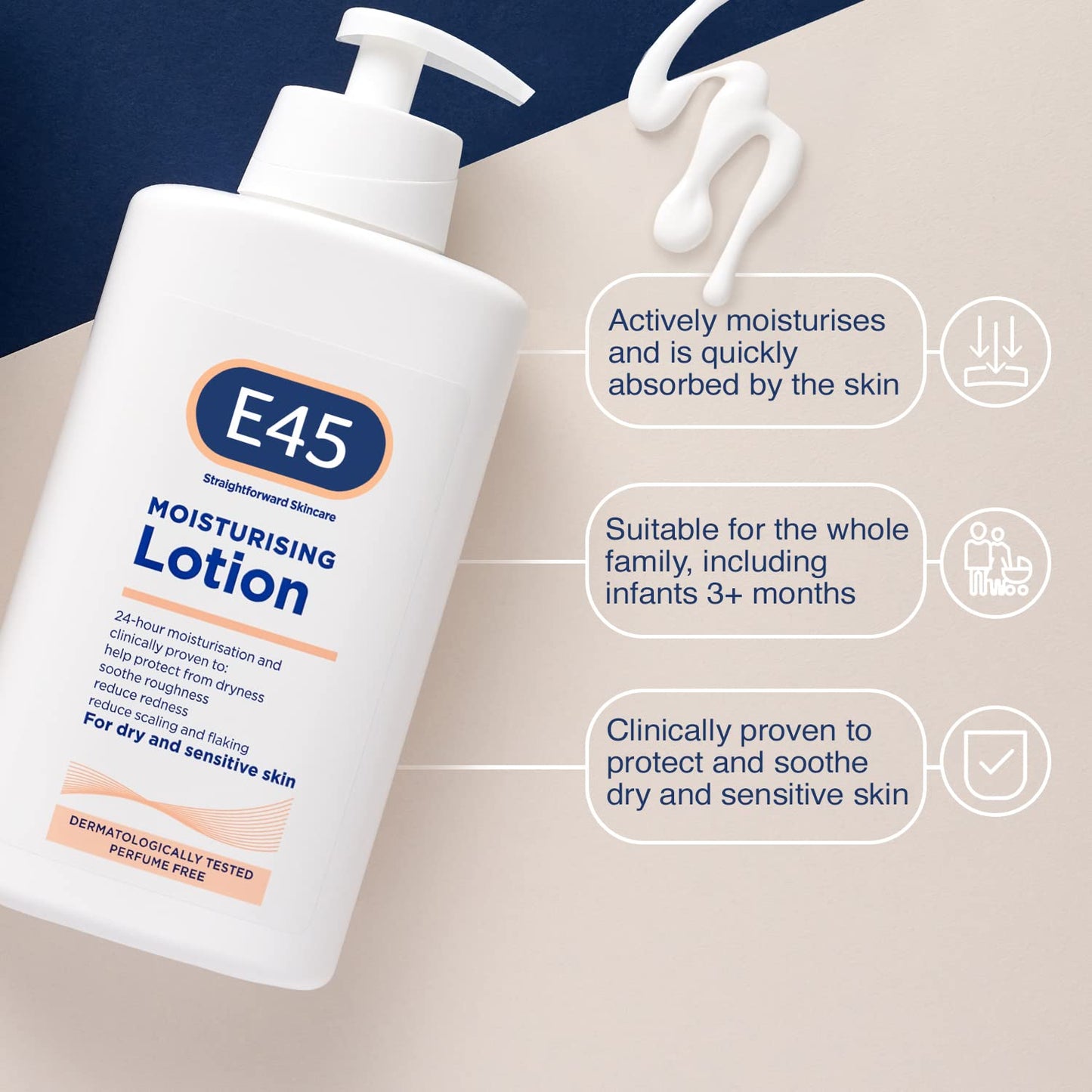 E45 Dermatological Moisturising Lotion, 500 ml, Pack of 5