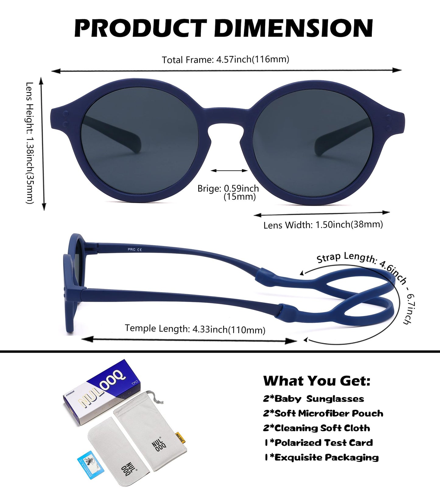 NULOOQ Polarized Baby Sunglasses with Silicone Strap - Bendable TPEE Flexible Infant Sunglasses 0-24 Months (Brown/Gray + Navy Blue/Gray) - 2 Pack