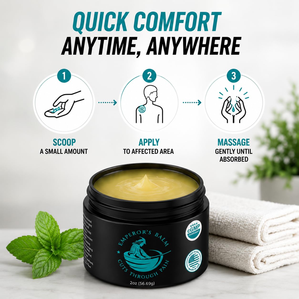 The Emperor's Balm Natural Muscle & Joint Cream with Menthol, Eucalyptus & Shea Butter, Cooling Non-Greasy Formula for Back, Neck, Shoulders, Knees, Arms, Legs & Whole Body, Body Care (2 oz)