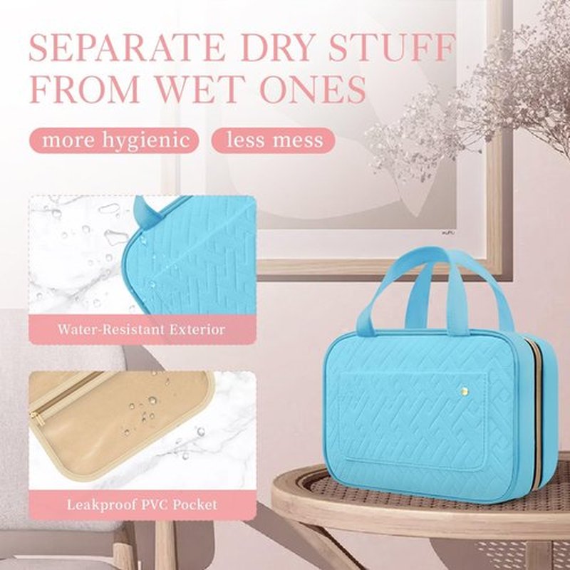 HOTOR Travel Toiletry Bag for Women with Hanging Hook - Portable Cosmetic Case, Toiletry Bag for Traveling Women, Waterproof Travel Essentials, Peacock-Blue