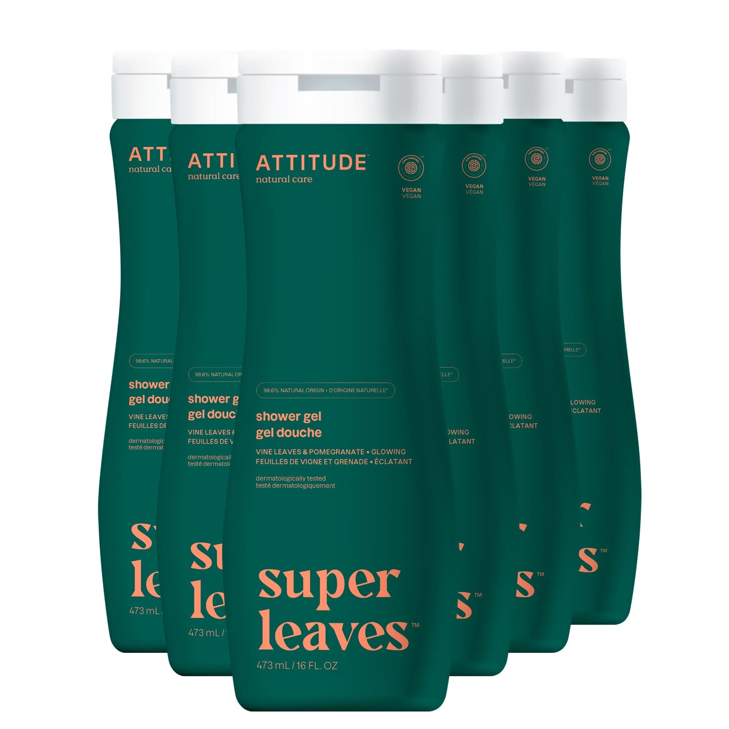 ATTITUDE Body Wash, EWG Verified Shower Gel, Dermatologically Tested, Plant and Mineral-Based, Vegan Personal Care Products, Red Vine Leaves, 16 Fl Oz (Pack of 6)