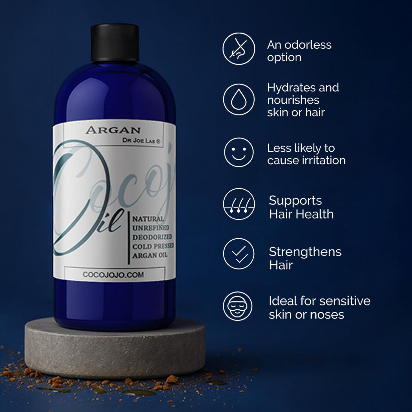cocojojo Argan Oil Deodorized, Argan Oil for Hair, Hair Treatment, 100% Pure Organic, Oils for Face, Unrefined Unscented Cold Pressed Extra Virgin - 16 Oz