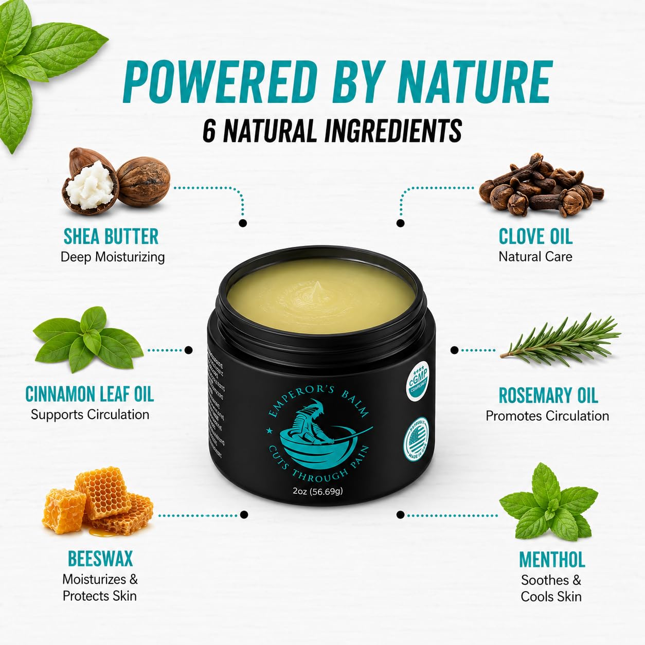 The Emperor's Balm Natural Muscle & Joint Cream with Menthol, Eucalyptus & Shea Butter, Cooling Non-Greasy Formula for Back, Neck, Shoulders, Knees, Arms, Legs & Whole Body, Body Care (2 oz)