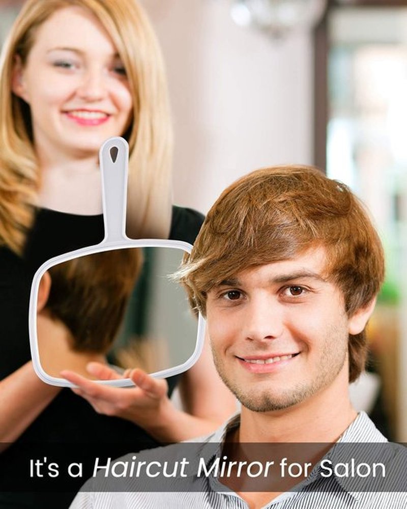 Gladmart Hand Mirror Salon Barber Hairdressing Handheld Mirror with Handle(Square,Black and White,7.4 x 10.3 inches), 2PCS, Black&white
