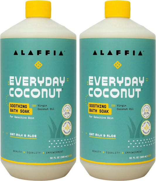 Alaffia Coconut Bath Soak - Oat Milk & Aloe, Fragrance-Free | 32 Oz (2-Pack)