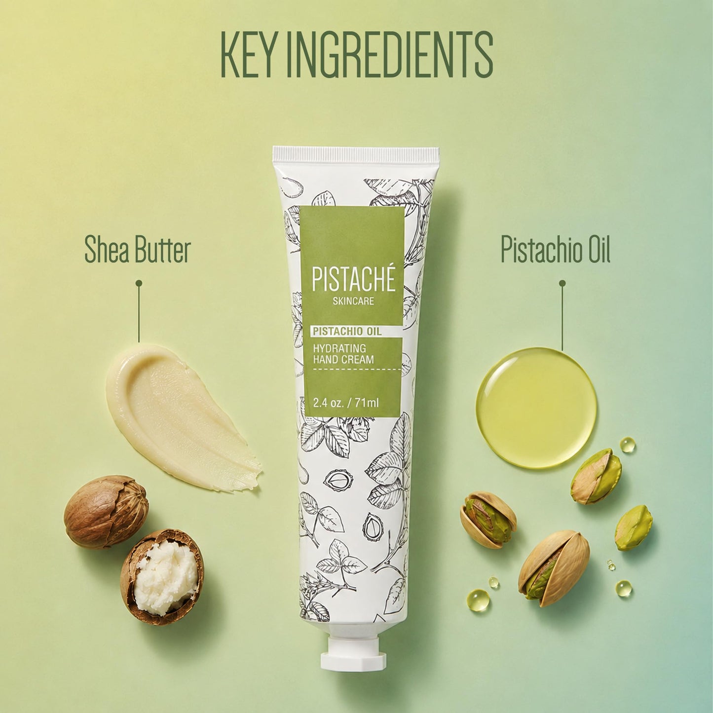 Pistaché Skincare Pistachio Oil Hand Cream | Nourishing & Hydrating Moisturizer for Dry Hands, Nails & Cuticles | Long-Lasting with Vitamin E & Antioxidants (Travel Trio)