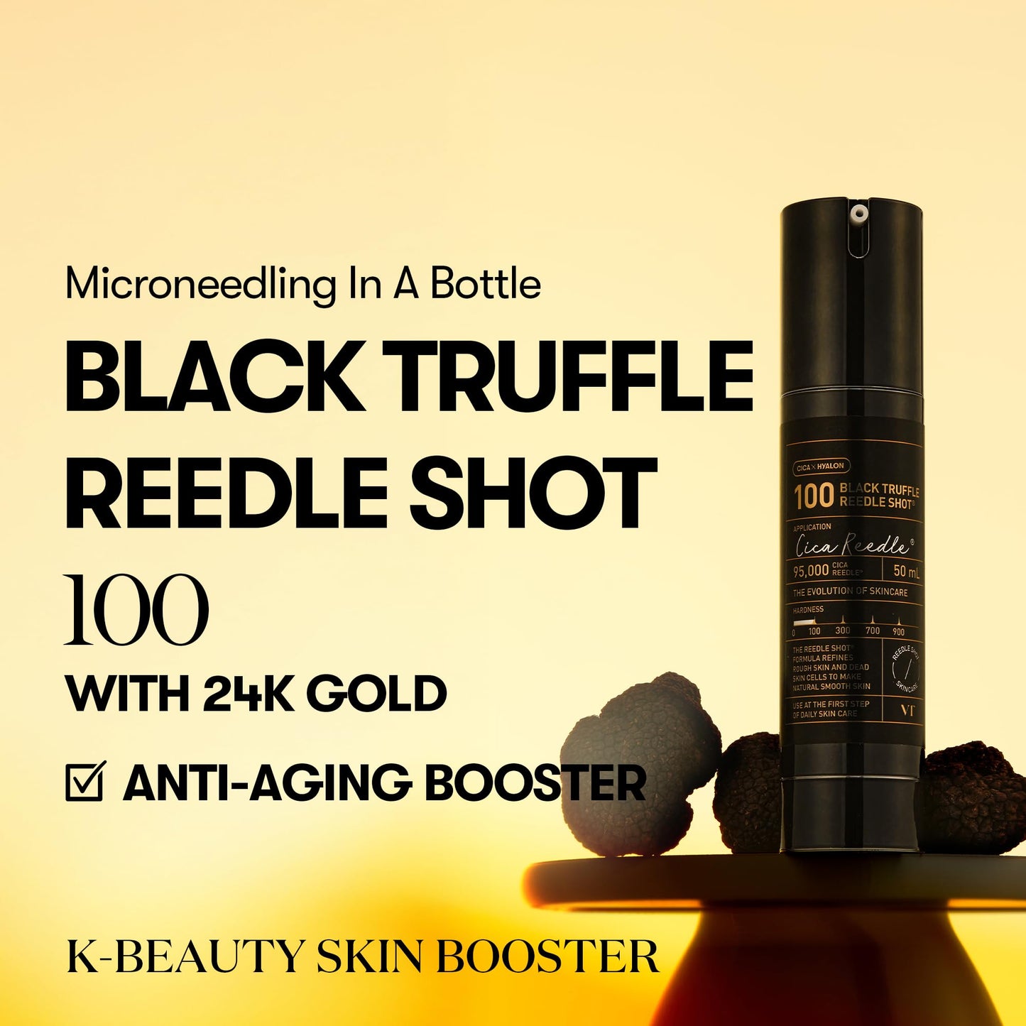 VT COSMETICS Black Truffle Reedle Shot 100 Serum with Black Truffle Extract & 24K Gold Spicule Microneedling Formula, Korean Skincare, 1.69 fl oz(50ml)