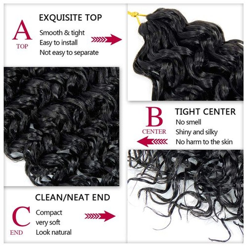 14inch GoGo Curl Crochet Braids for Water Wave Crochet Hair for Black Women,Natural Black Deep Wave Synthetic Braiding hair Extensions (5Packs,1B)
