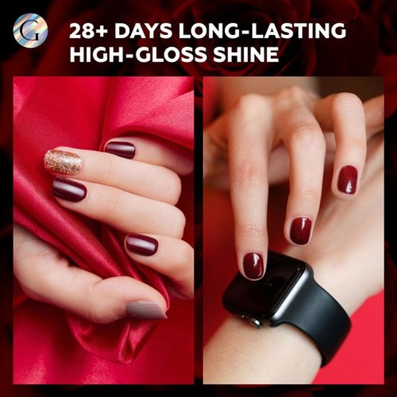 GLOSS HEMA Free Gel Polish Set | 6 Pcs Red Gel Nail Polish with Raspberry, Maroon, Ruby, Red, Burgundy, & Red Wine Colors, Soak off UV LED Gel Polish, Manicure at Home, Gel Nail Art Gifts for Women