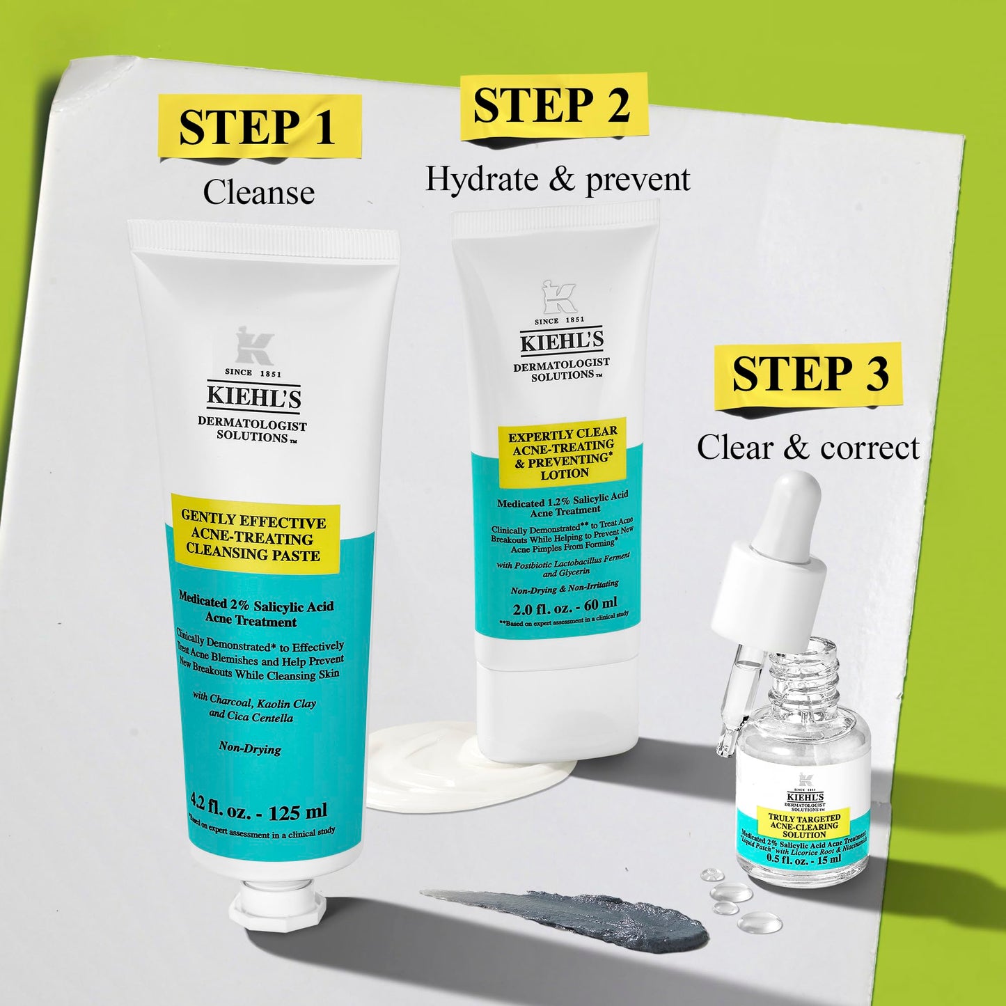Kiehl's Acne Skincare Routine Gift Set, $98 Value, Includes Face Wash, Pimple Patch, and Facial Cream, Clears Acne, Shrinks Pore Size, Helps Clear Whiteheads and Blackheads, Prevents Breakouts.