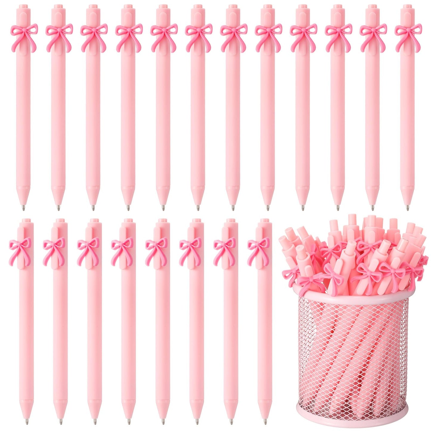 Sayglossy 20 Pcs Pink Bow Pens Back to School Coquette Cute Black Ink Retractable Gel Ballpoint Pens Bulk Bridal Shower Party Favors for Wedding Birthday Baby Shower Tea Party Office School Supplies