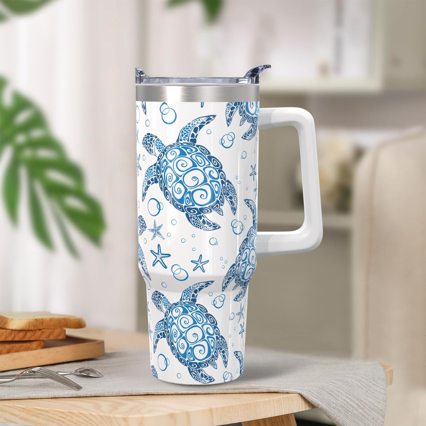 Mrazqev 30oz Stainless Steel Sea Turtle Tumbler with Lid and Straw - Ocean Insulated Turtle Cup for Women's Gifts