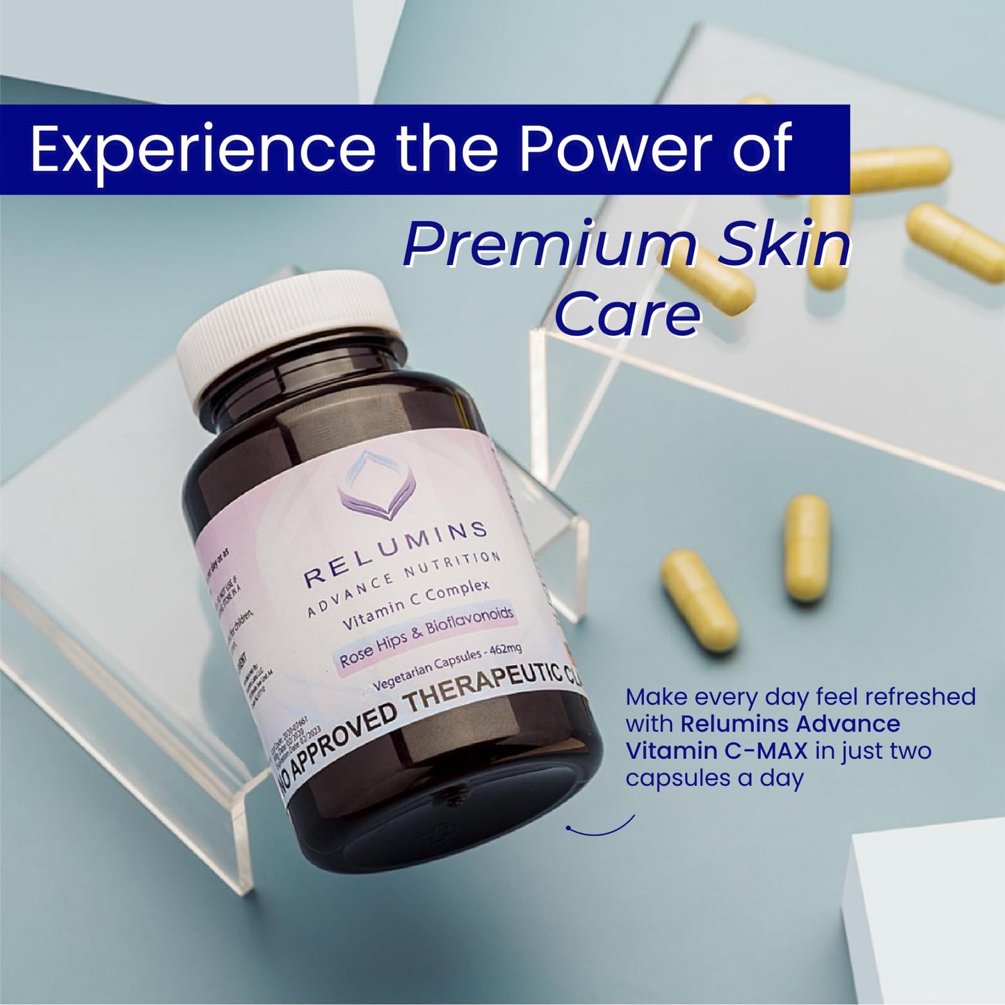 Relumins Advanced Vitamin C Supplement with Rose HIPS - 1000mg of Vitamin C Immune Support & Collagen Production, Made in USA, for a Summer Glow Skin, 180 Capsules x 10 Bottles