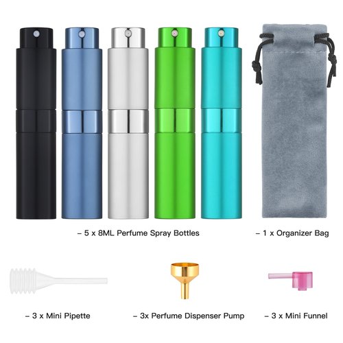 Tekson 8ml Travel Perfume Atomizer Refillable, Mini Cologne Spray Bottle Empty, Small Aftershave Portable Sprayer for Liquid Dispenser