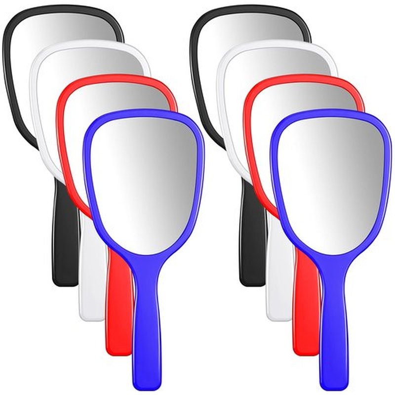 Jetec Small Handheld Hand Mirror Compact Travel Makeup Mirror Handheld Cosmetic Personal Mirror Portable Vanity Mirror 3.15 * 7.09inch(Blue, Black, Red, White,8 Pieces)
