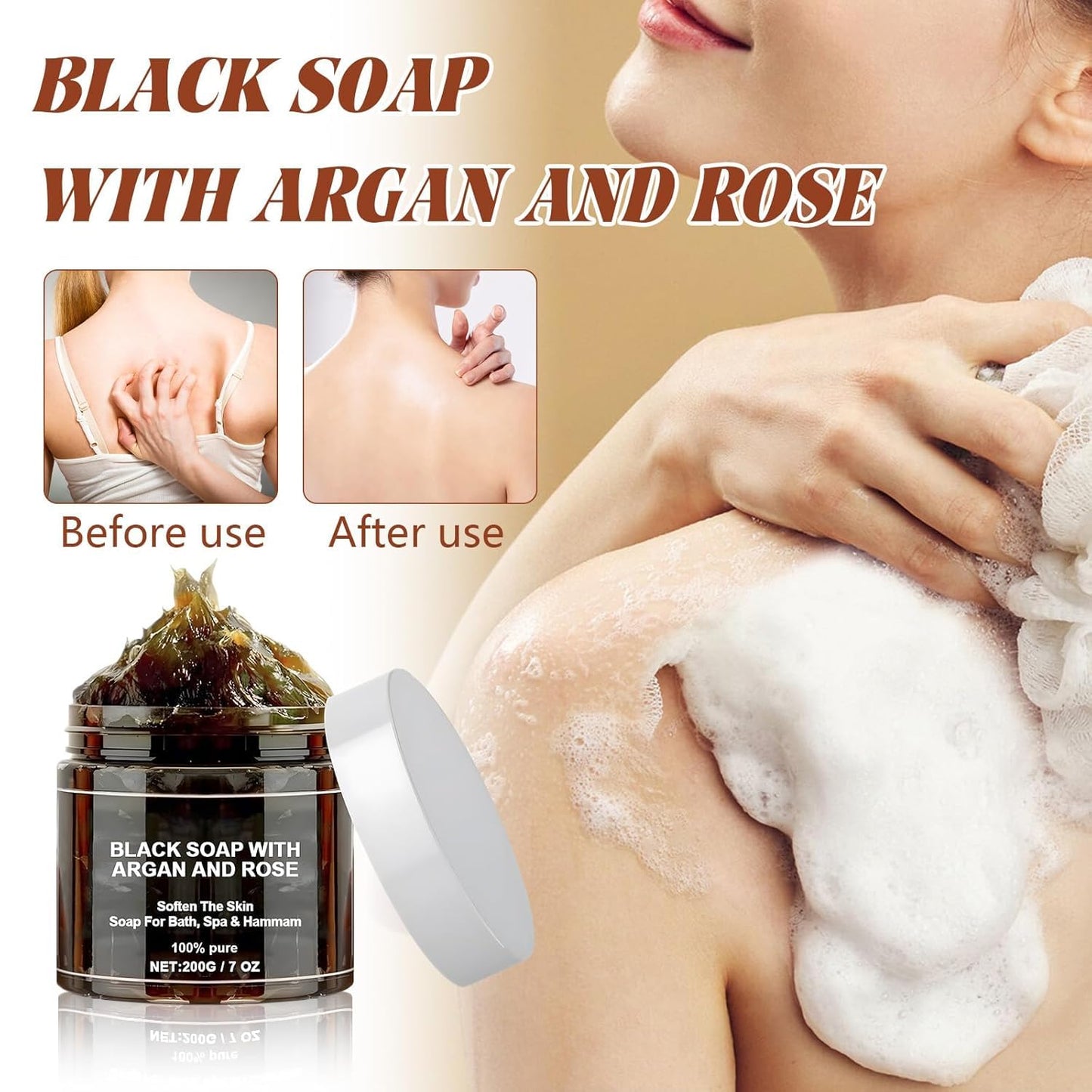 Dragon Honor Morocco Black Soap With Argan And Rose, Zawina Morocco Black Beldi Soap(200g/PCS, 2PCS)