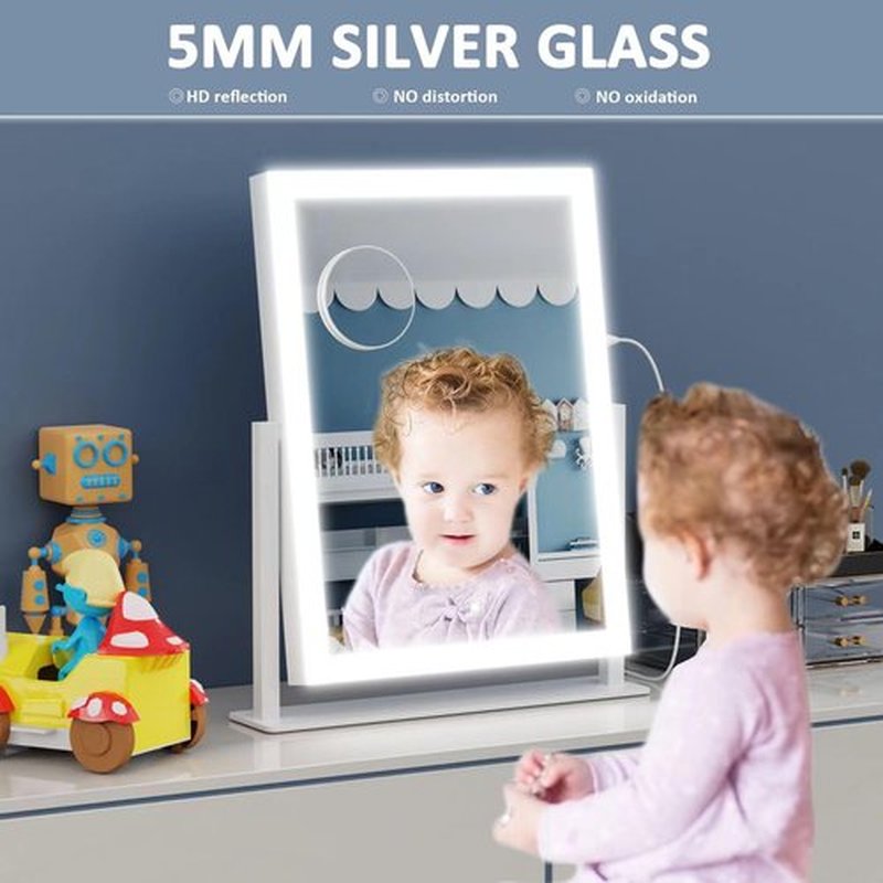 Gvnkvn 15.2" Lighted Makeup Mirror Hollywood Vanity Mirror with Lights, Three Color Lighting Modes, and Detachable 10X Magnification Mirror, Smart Touch Control, 360°Rotation White
