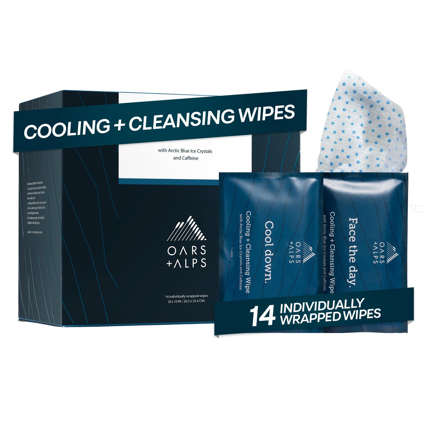 Oars + Alps Cooling + Cleansing Face + Body Wipes, Travel Friendly, 14ct