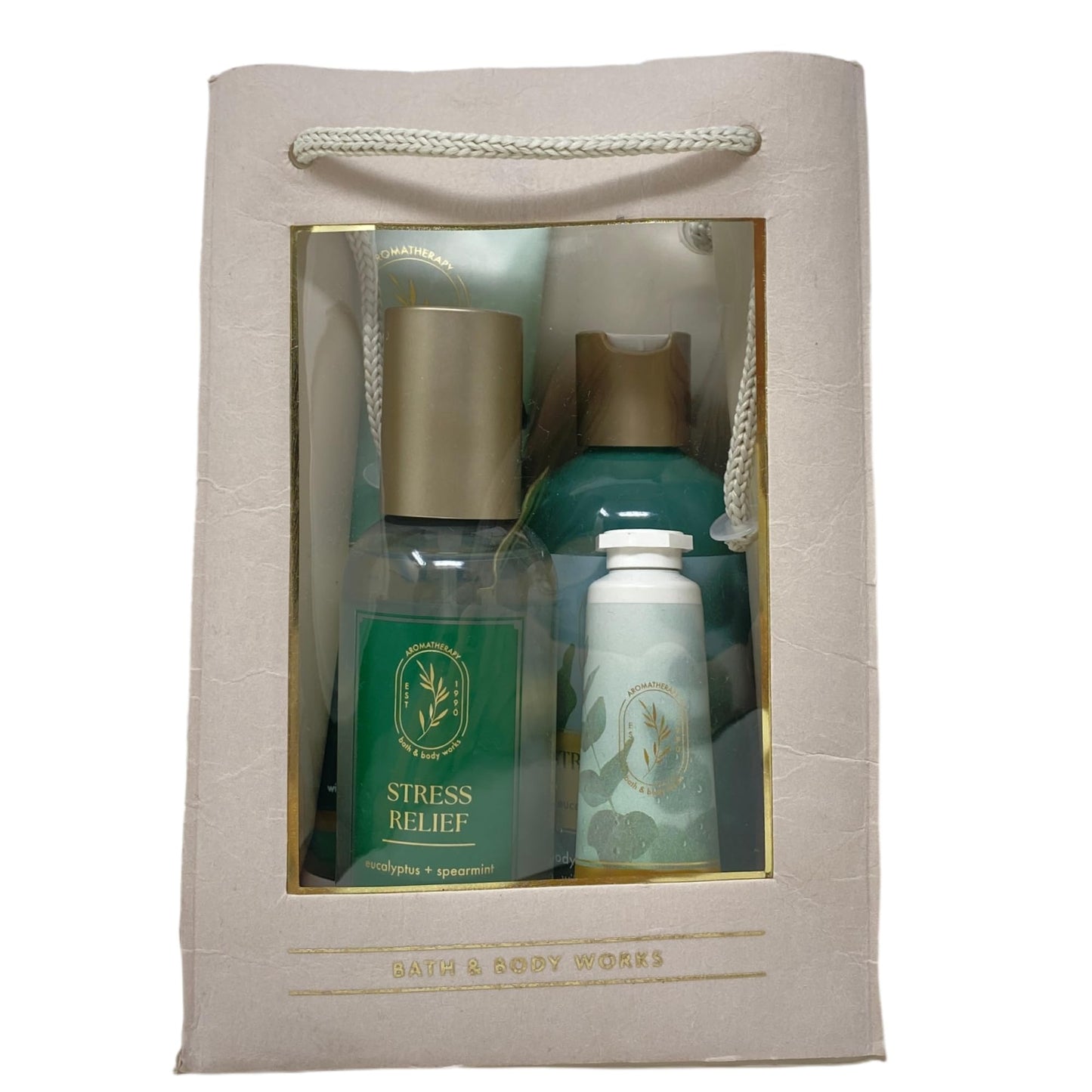 Bath & Body Works Aromatherapy Stress Relief Eucalyptus Spearmint Gift - Body Cream, Body Wash & Foam Bath, Essential Oil Perfume Mist and Hand Cream - with a Fresh Forest Bar Soap