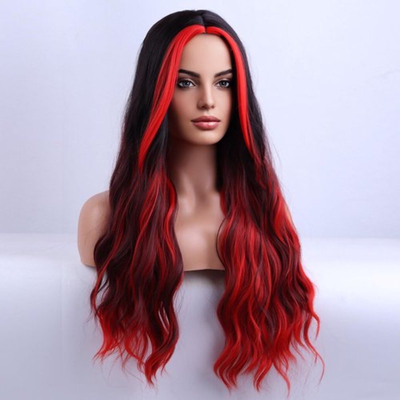 BERON Black Red Wig Long Wavy Wigs Black Red Wigs for Women Long Curly Black Red Wigs for Halloween Party
