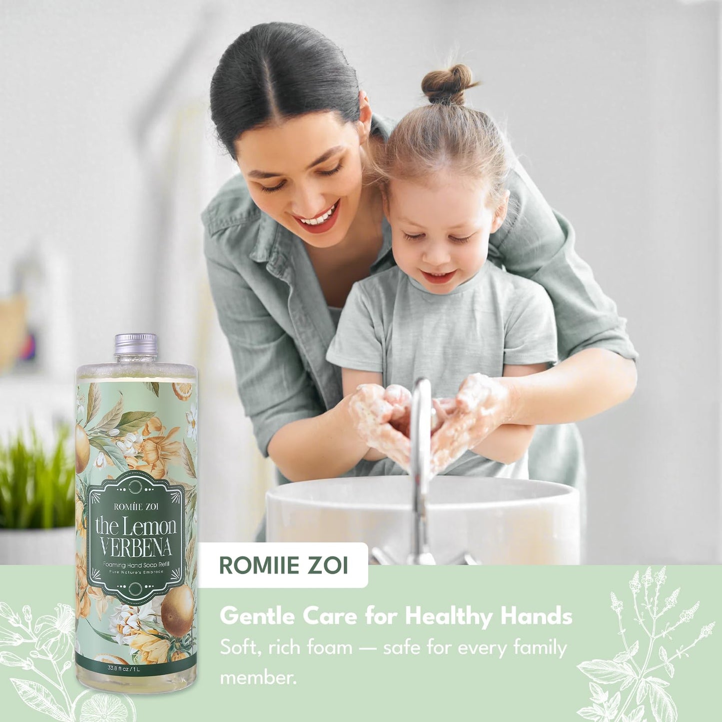 ROMIIE ZOI Foaming Hand Soap Refill, Lemon Verbena, Gentle & Moisturizing Formula, 1000 ML/ 33.8 FL OZ