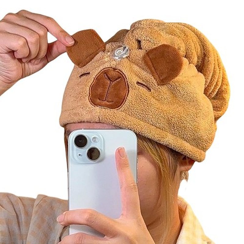 Capybaras Quick Dry Hair Towel Wrap For Wet Hair Super Absorbent Microfiber Towel With Button For Women Long Hair