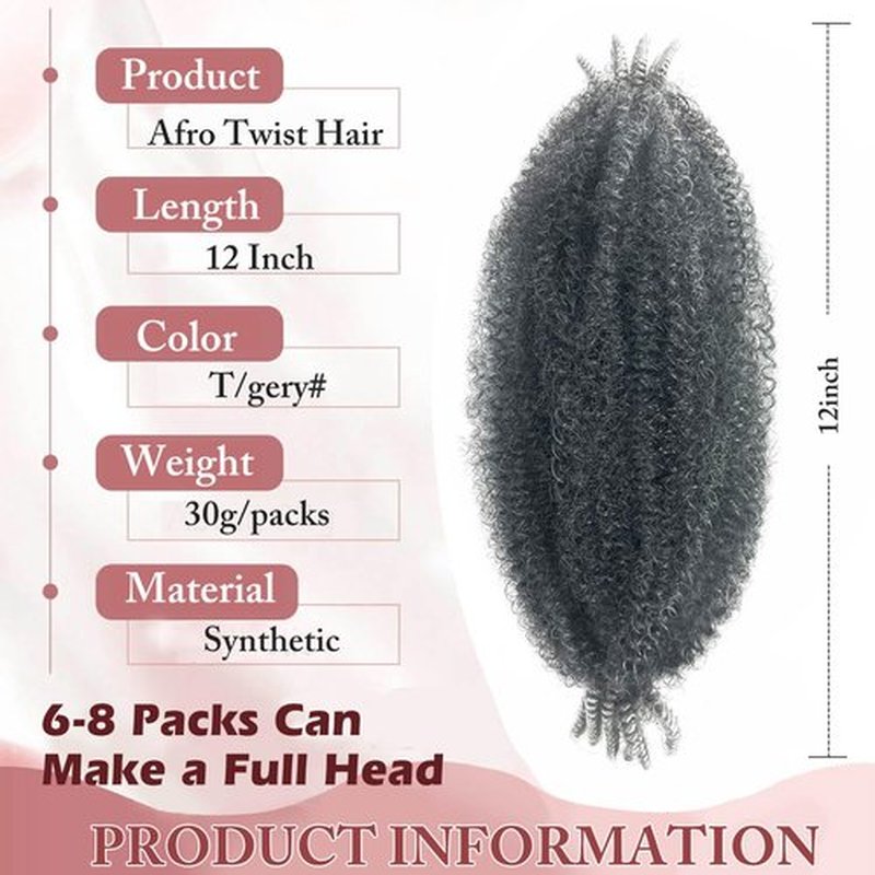 12 Inch Afro Spring Twist Hair 8 Packs Marley Twist Braiding Hair TGray Afro Twist Hair Marley Twist Braiding Hair Afro Twist Hair for Soft Locs (TGray#, 12 Inch(Pack of 8))