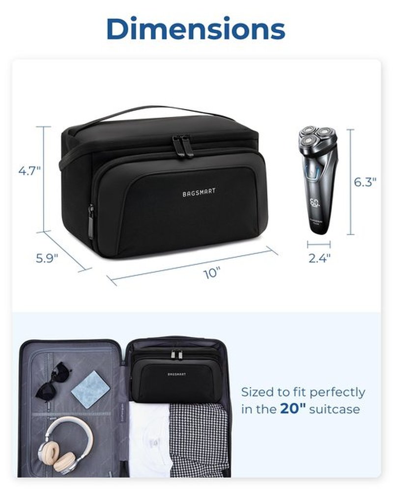 BAGSMART Toiletry Bag for Men, Wide Opening Travel Bag for Toiletries, Dopp Kit Water Resistant Shaving Hygiene Bag for Bathroom Shower, Toiletries Accessories,Travel Essentials (Navy Blue)