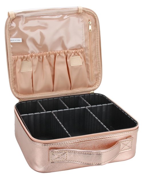 Relavel Travel Makeup Train Case Makeup Cosmetic Case Organizer Portable Artist Storage Bag with Adjustable Dividers for Cosmetics Makeup Brushes Toiletry Jewelry Digital (Rose Gold)