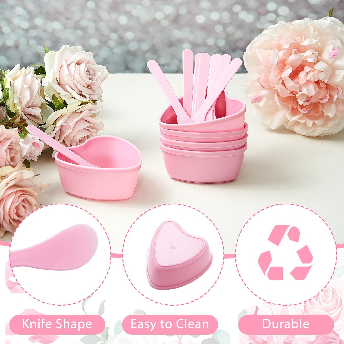 Teenyyou 15 Sets Facial Bowls for Esthetician, Pink Facial Mask Mixing Bowls Set with Spatula, Heart Shape Facemask DIY Skin Care Mixing Tool Kit Esthetician for Lady Women Home Beauty Salon Hair Dye
