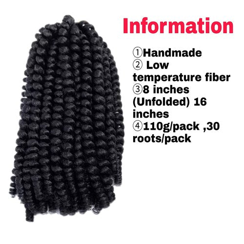 olanyas Spring Twist Hair 8-inch-3 Packs-90 Strands Crochet Hair 1B Braids Synthetic Braiding Hair Extensions Low Temperature Fiber(1B)