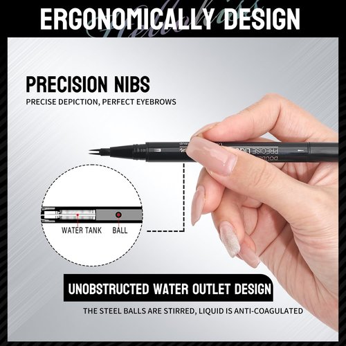 Microblading Eyebrow Pen, Eyebrow Pencil 2-in-1 Dual Ended Eyebrow Pen with 2-Fork-Tip and Precise Brush-Tip, Microblading Eyebrow Pen for Natural Hair-Like Brows, Long Lasting (02#BROWN)