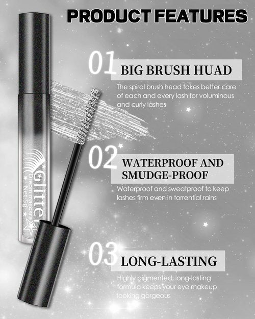 Green Glitter Mascara, Sparkle Diamond Colored Mascara, Multi-Use Shimmer Waterproof Mascara, Define Long Lasting Curling Eyelashes, Voluminous Lengthening Mascara Makeup for Women Party Festival-05