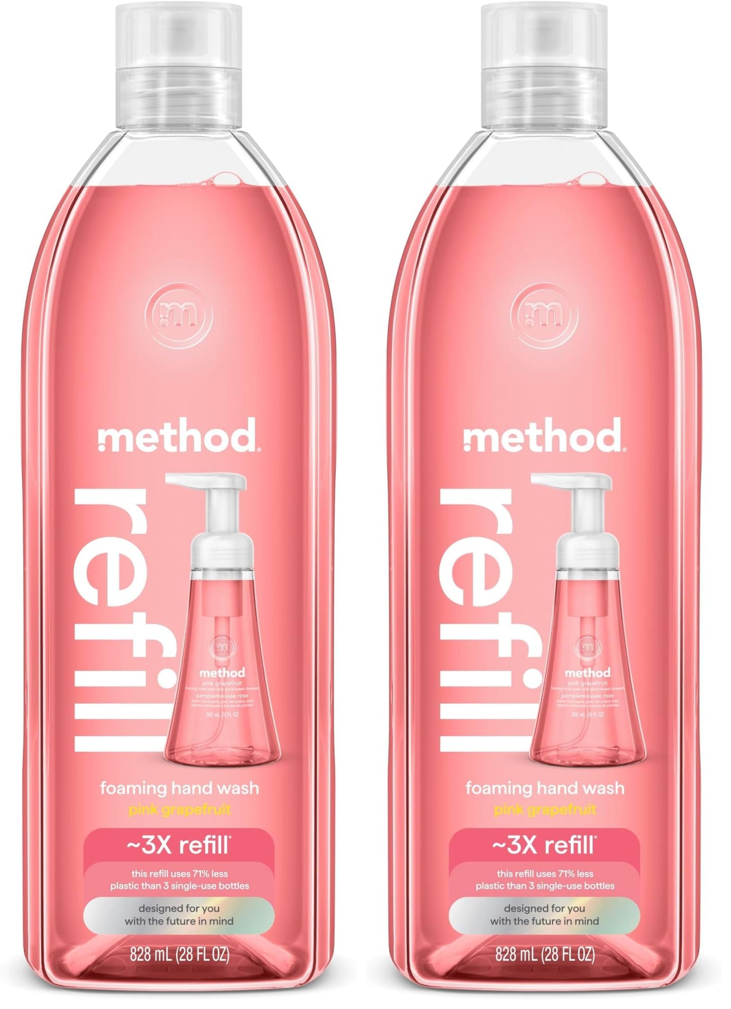 Method Foaming Hand Soap, Refill, Pink Grapefruit, Recyclable Bottle, Biodegradable Formula, 28 oz, (Pack of 2)